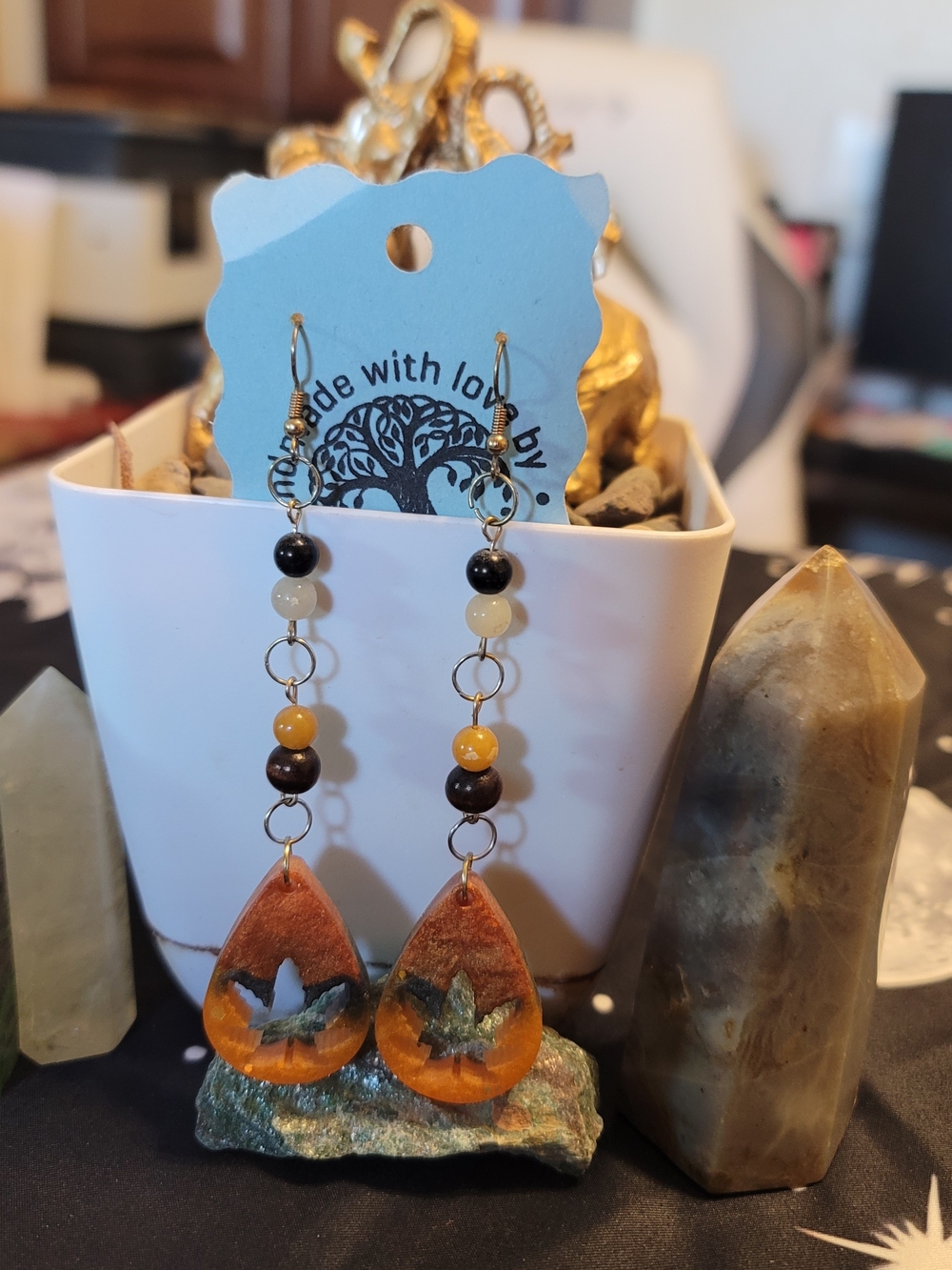 ๐ฅ3 For $20 Handmade Orange and Brown Teardrop 420 Dangle Earrings